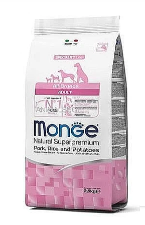 מונג' - מזון יבש לכלבים בוגרים מגזע זעיר - חזיר עם אורז ותפוחי אדמה - 2.5 ק"ג