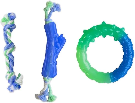 צעצועי לעיסה דנטליים לגורי כלבים קטנים וגורים לבקיעת שיניים של Outward Hound Orka - חבילה של 3